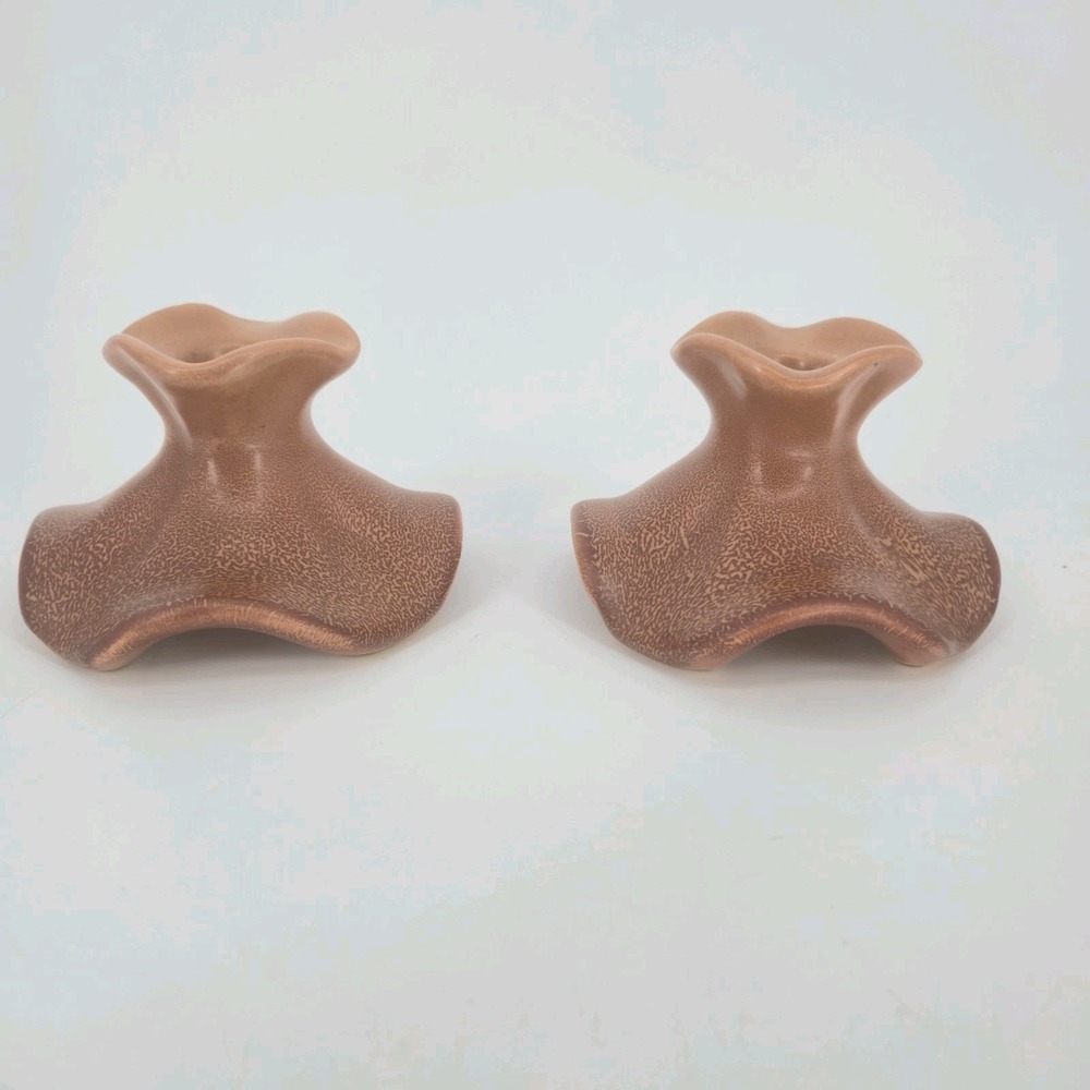 Weller Gloria Pottery Candle Holders Pair Brown Art Deco 1930s 3" Flared Vintage